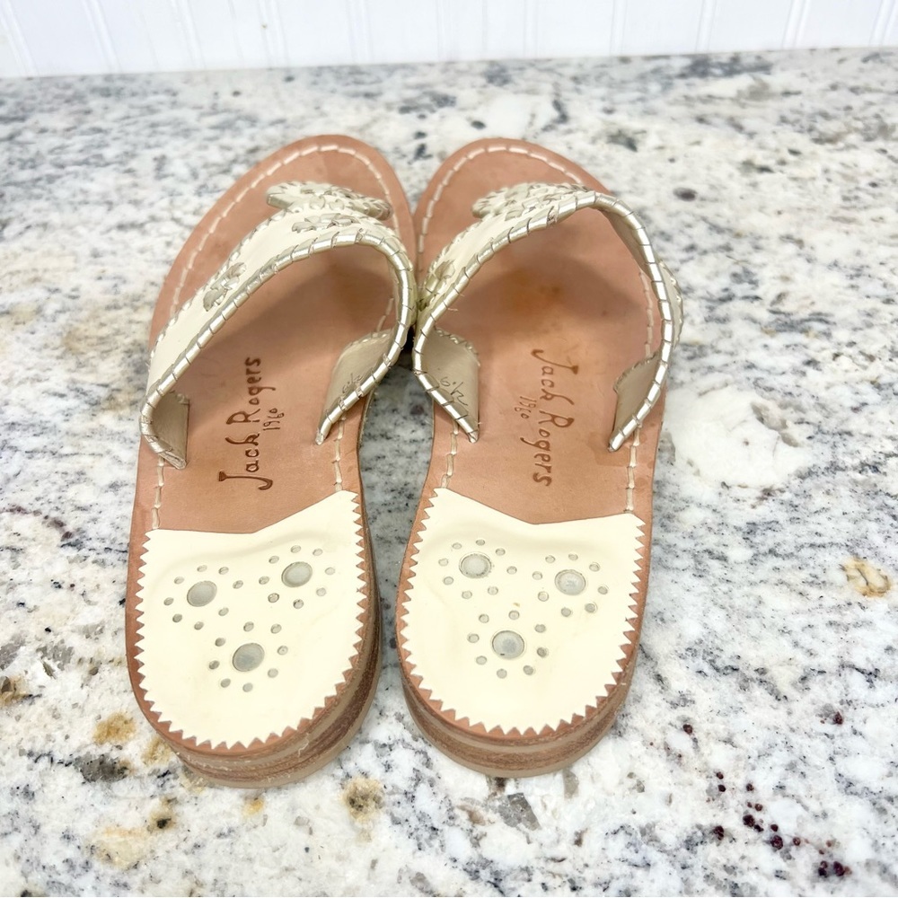 Jack Rogers Cream and Tan Sandals with Medallion Accents - Picture 5 of 8